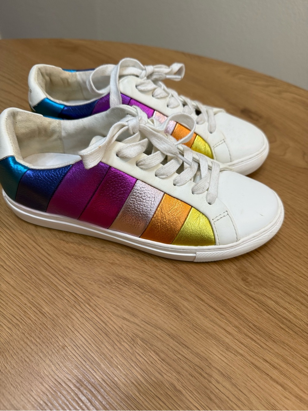 Kurt Geiger White Sneakers with Rainbow Metallic Panels